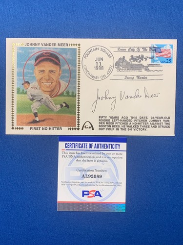 JOHNNY VANDER MEER FIRMATO PRIMO SENZA HITTER FDC CINCINNATI REDS PSA DNA - Foto 4 di 4