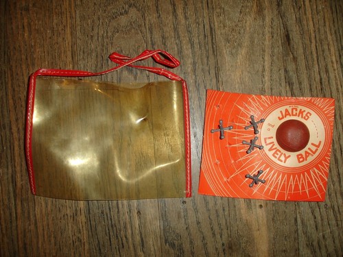 old 1940 vintage toy carry purse metal Jacks & Lively rubber Ball game set doll - Picture 5 of 11