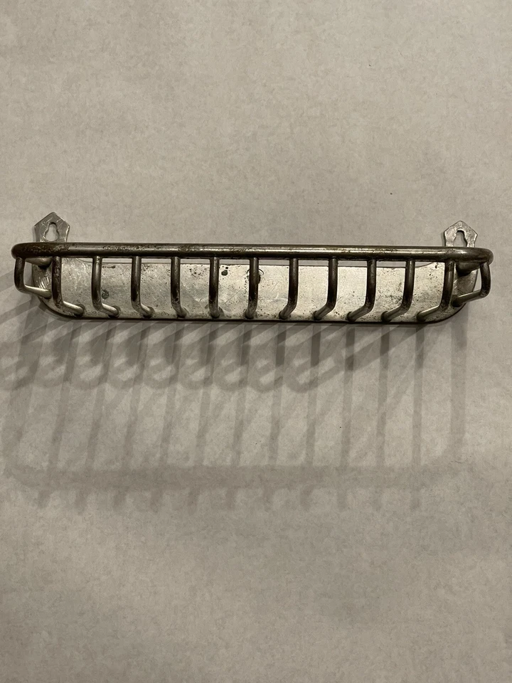 Antiguo soporte de jabón cepillo esponja latón niquelado SM Co ~10” x 4” c.1907 Foto 2 de 4