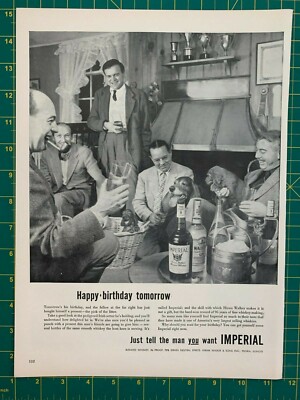 1953 Vintage Imperial Blended Whiskey Hiram Walker Men Dogs Drinking Print Ad D1