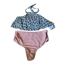 Women s Medium Pink White Black Leopard Halter Bikini Two Piece Summer Beach