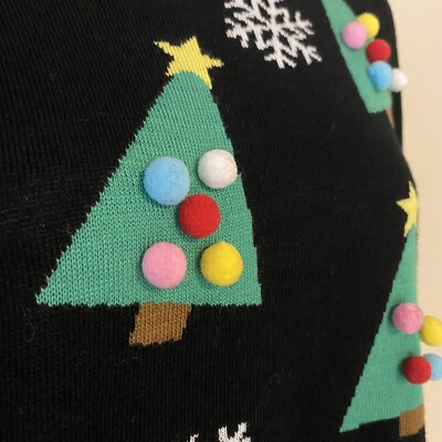 Tipsy Elves POM-POM Tree Ornament Sweater Dress Black Ugly Christmas Sweater  | eBay
