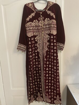 Langes indisches pakistanisches Damenkleid/Jacke Hochzeit Samt Eid, 3-teilig