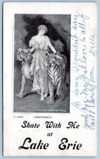 1907 SKATE WITH ME AT LAKE ERIE CONFIDENCE EMBOSSED TIGERS WOODWARD  TIERMAN CO