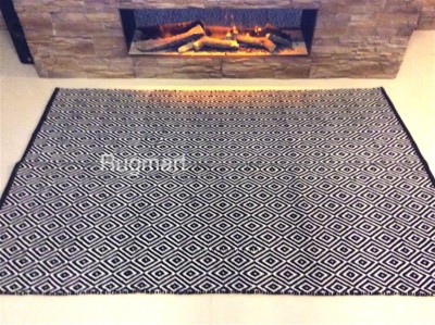 SCHWARZ WEISS GEOMETRISCH MODERN Handarbeit Baumwolle Wende KILIM TEPPICH 120x180cm -30%