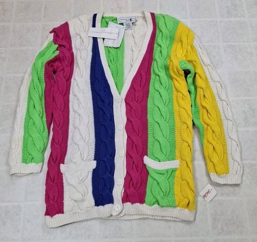 New Vtg Adrienne Vittadini Cardigan Sweater Womens Large Rainbow Saks Fifth Ave - Picture 9 of 14
