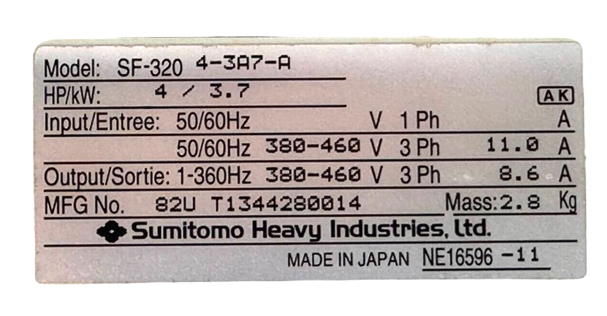 設備・備品 Sumitomo SF-320a Inverter SF-3212-A10 設備・備品 Sumitomo SF-320a Inverter SF-3212-A10 設備・備品