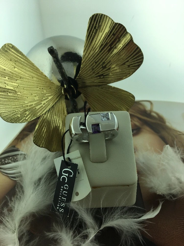 *Gc GUESS* Sterling Silver 925  & White & AMETHYST GEMSTONE  RING SZ 7.5 - Image 2 of 4