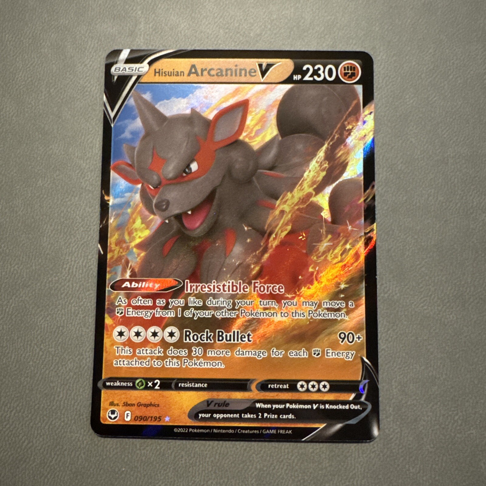 Pokemon Hisuian Arcanine V 090/195 Ultra Rare Silver Tempest NM