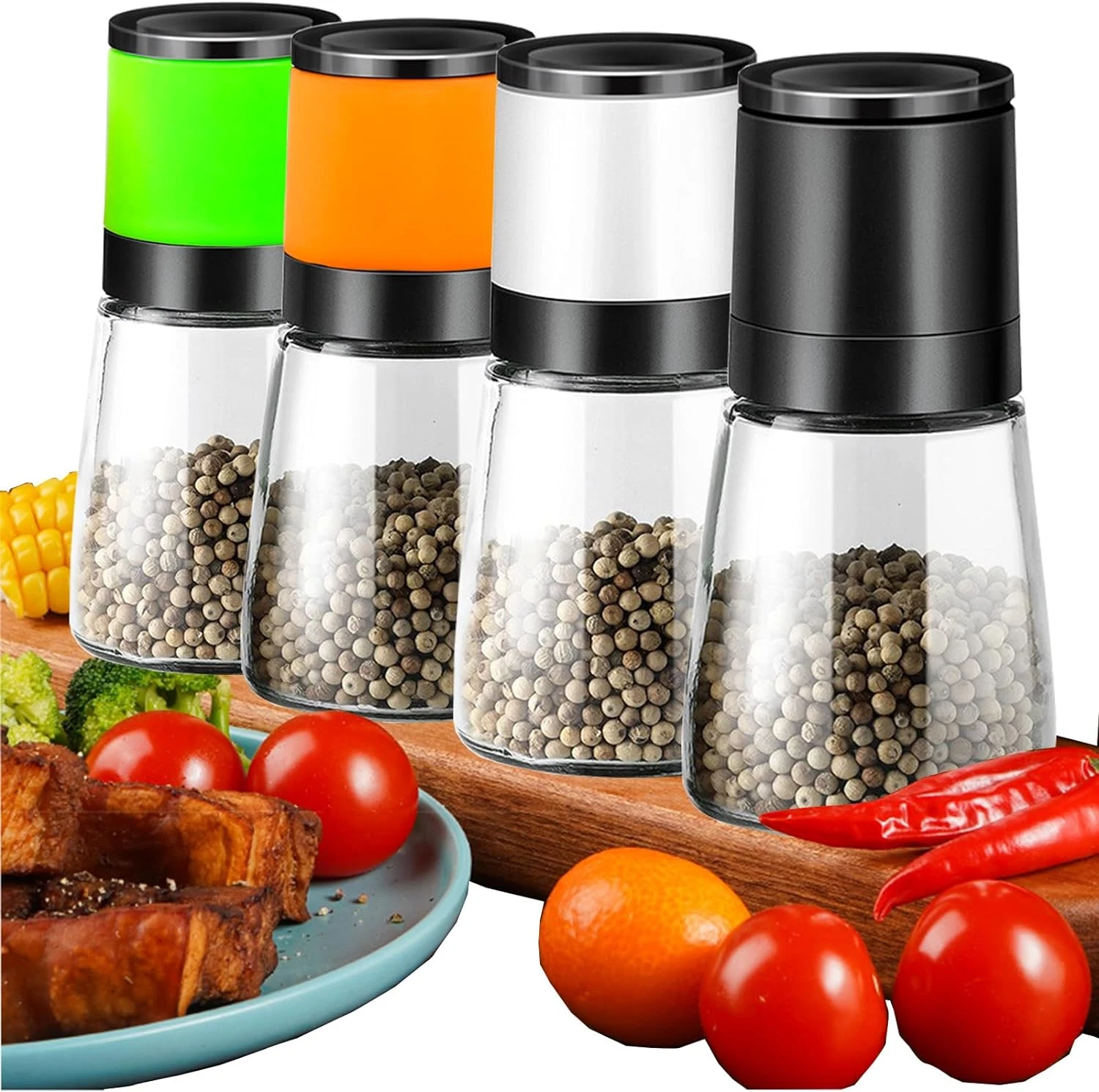 Premium Salt and Pepper Grinder Set of 4 Refillable Manual Adjustable Ceramic
