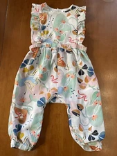 Molo EUC Fabia Paper Cut Flowers  Viscose Ruffled Romper-12-18Mos 80cm