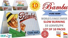 10 Big Bambu 1 1/2"PURE HEMP World's Finest Rolling Paper 33 Leaves/Book (SPAIN)