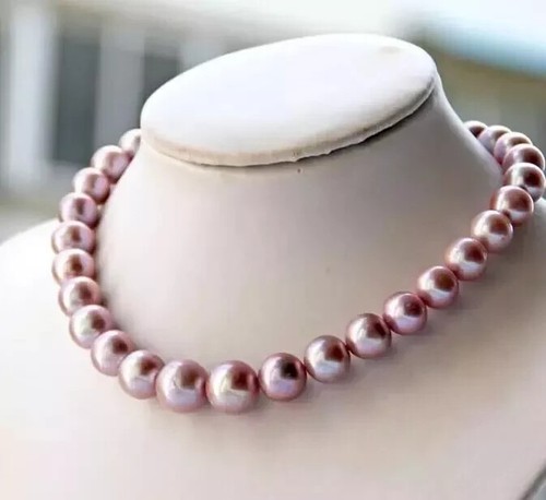 riesige natürliche 18" 10-11 mm Südsee AAA rosa lila Lavendel Perlenkette 14k - Bild 3 von 4