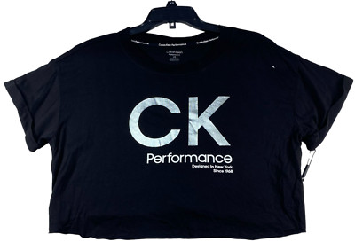 Calvin Klein Performance Crop Top Womens size Large Black Silver Big Logo New