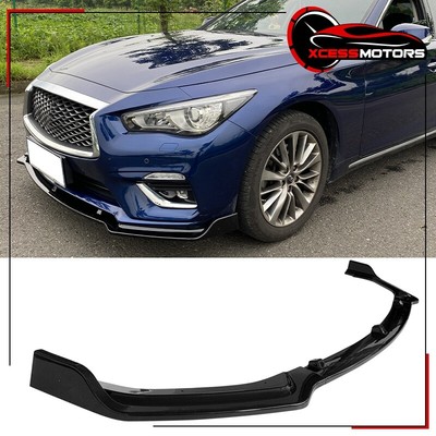 Fits 18-24 Infiniti Q50 Base Premium Gloss Black 3PCS Front Bumper Spoiler PP