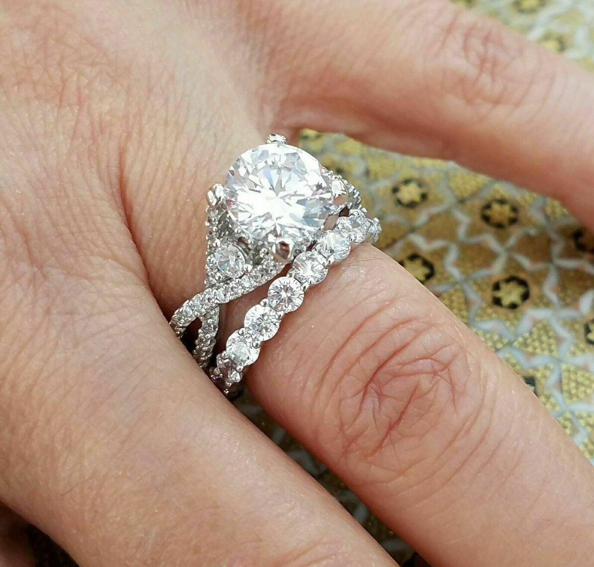 Engagement Ring Set 14K White Gold 2.70Ct White Round Cut Moissanite Size 6.5-image