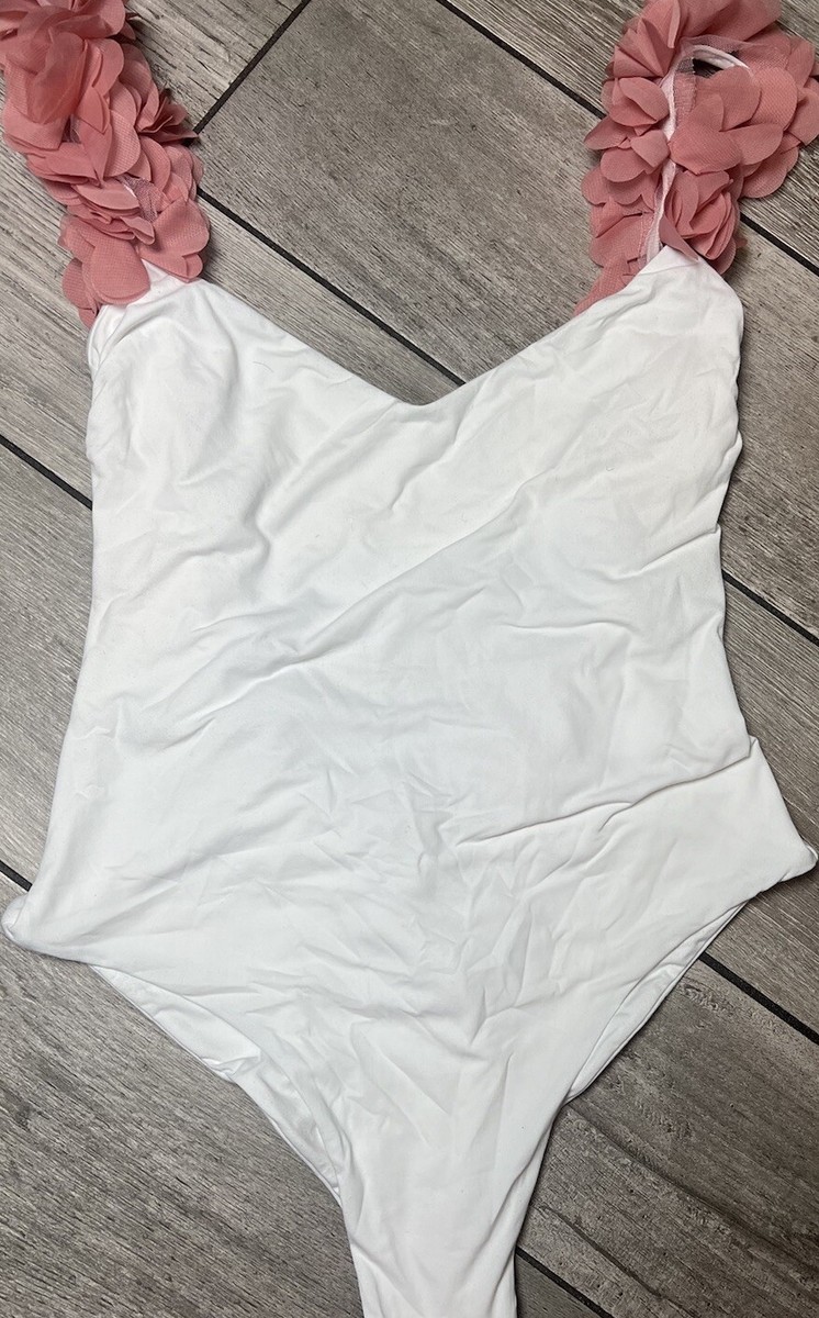 La Reveche Size LARGE Amira White Swimsuit Pink Chiffon