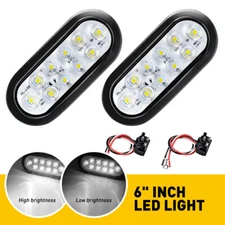 2PC 6" Oval White 10 LED Trailer Truck Reverse Backup Tail Lights Clear Lens 12V