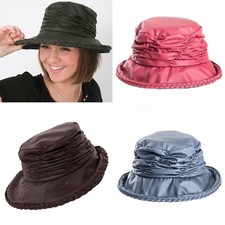 Ladies Rouched Wax Waterproof Country Rain Hat in 4 Colours  2 Sizes