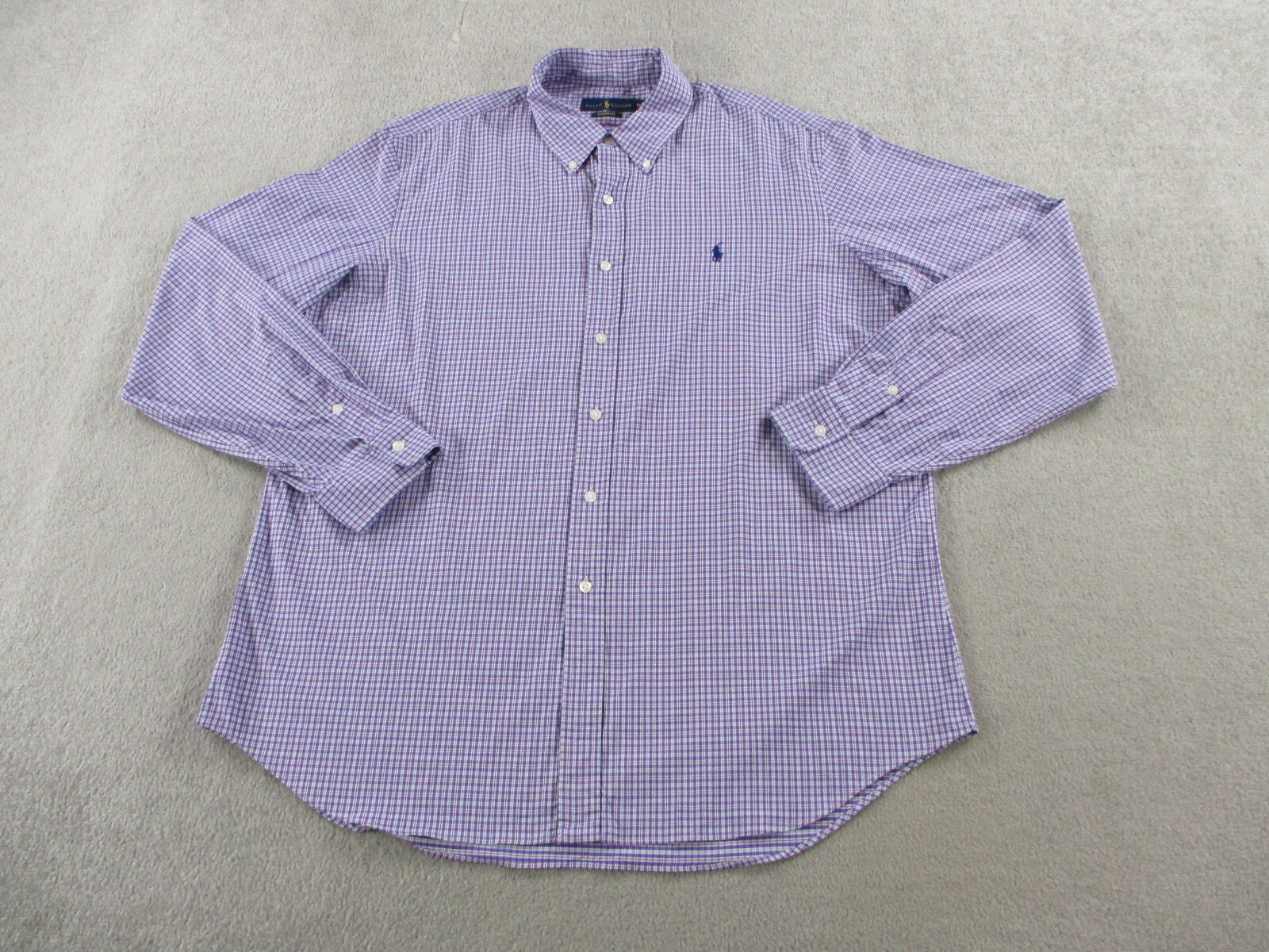 Ralph Lauren Camicia Uomo Extra Large Viola Blu Pony Plaid Performance Nylon