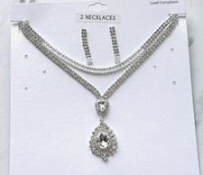 Crystal Rhinestone Necklace  Earring 3 PIECE Set Bridal Formal Prom Evening