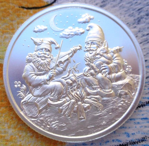 1 oz. 2023 GARDEN GNOMES - CAMPFIRE- BU round .999 fine silver