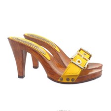 Zoccoli con fascia gialla e fibbia tacco 9 cm - Made in Italy - G6136 GIALLO