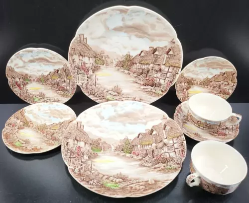 8 Pc Johnson Bros Olde English Countryside Dinner Bread Plates Cups Saucers Lot