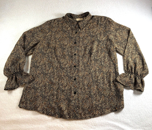Apostrophe Womens Blouse Sz 20W Brown Dot Button-Up 3/4 Sleeve Collared