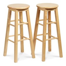 PJ Wood Round-Seat 29 Inch Tall Kitchen Bar Stools, Natural, Set of 2 Open Box 