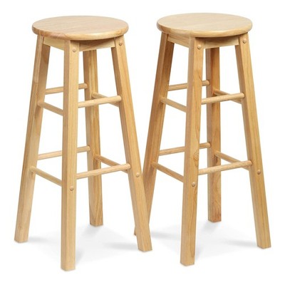PJ Wood Round-Seat 29 Inch Tall Kitchen Bar Stools, Natural, Set of 2 (Open Box)