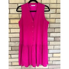 Nine West Sleeveless Button Up Drop Waist Ruffle Hem Pink Dress Size Medium