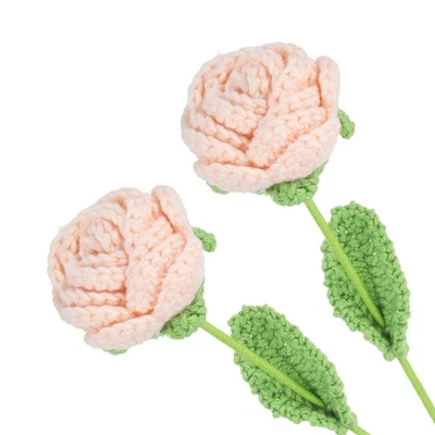 2Pcs Fleur Crochet, Bouquet Tricoté Main Rose, Beige pour Handmade - Photo 1/4