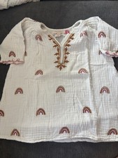 PINK CHICKEN NEW YORK BOHO DRESS WITH RAINBOWS WHITE SIZE 12-18 MONTHS