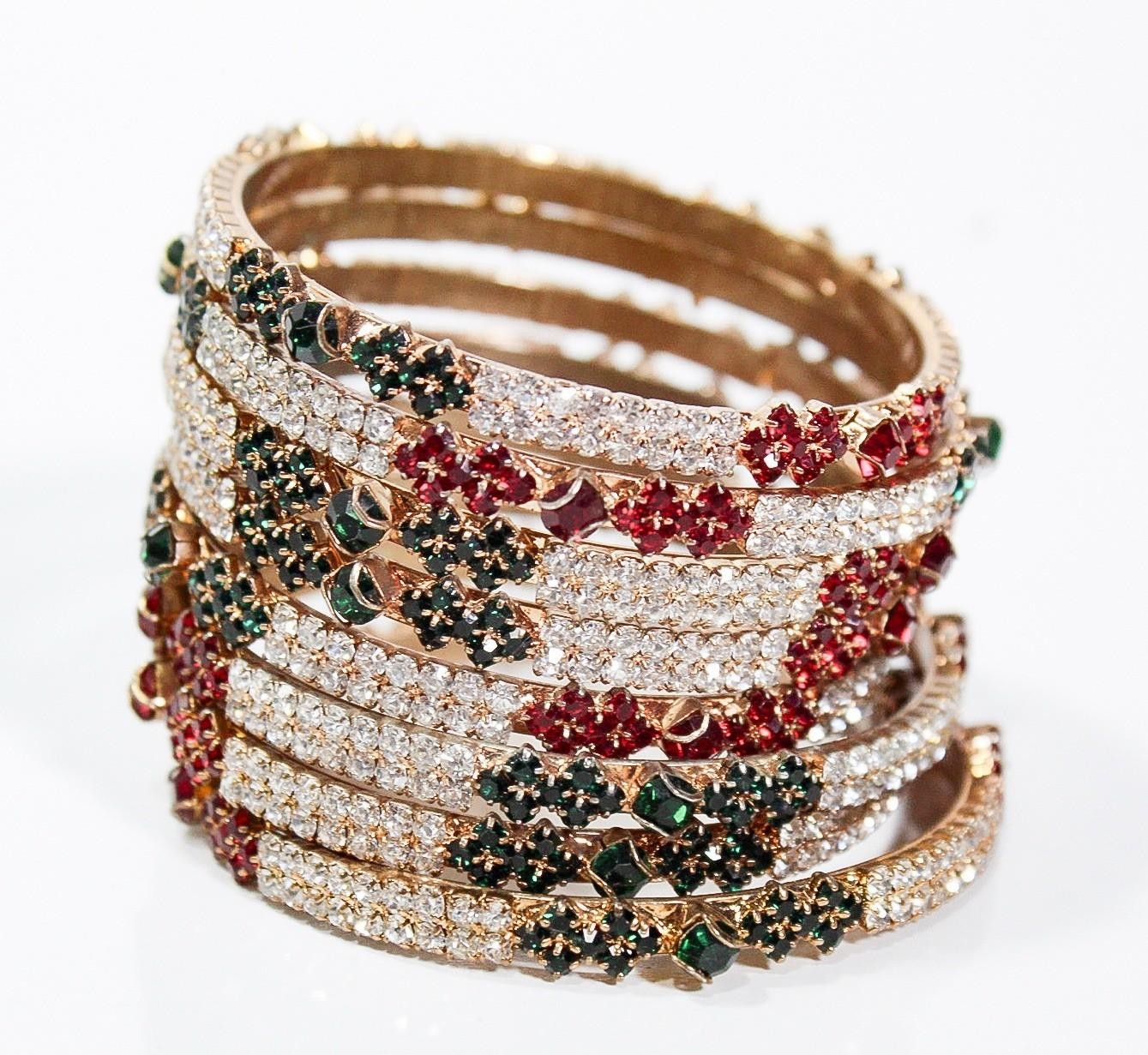 8 Stackable Gold Plated Multicolor Rhinestone Lad… - image 2
