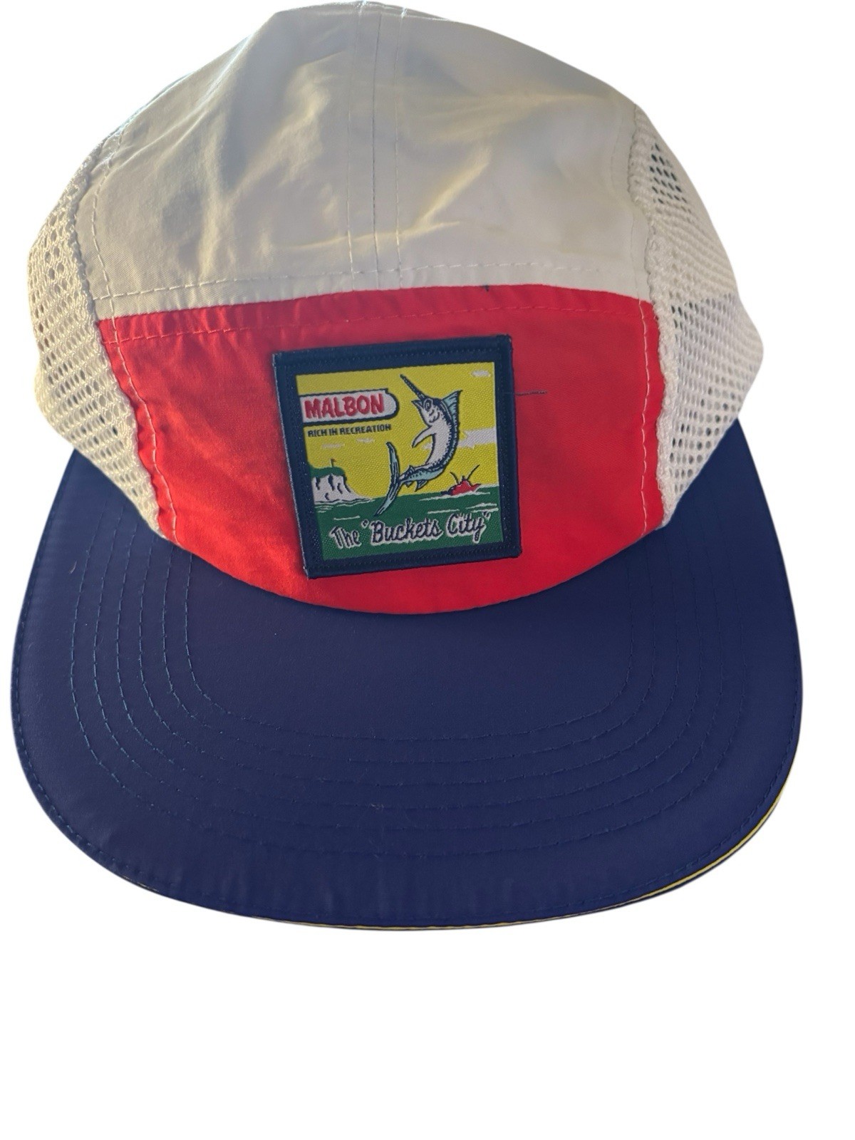 Brand New MALBON  Golf Buckets City 5-panel Hat White Blue Red Deep Sea Fishing