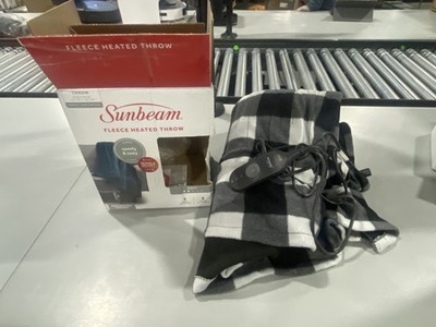 SUNBEAM FLEECE HEATED THROW, 50IN X 60IN, 127CM X 152 CM - BLACK/WHITE