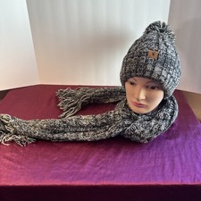 Black  White Knit Hat and Scarf Set Soft and Warm