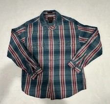 Vintage Eddie Bauer Shirt Mens Large Blue Plaid Long Sleeve Button Elkhorn Twill
