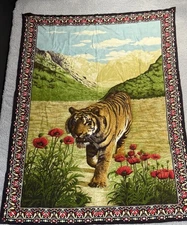 Vintage Tiger Landscape Cotton Tapestry Wall Hanging A.T.C. 39x57 Pop Art Decor
