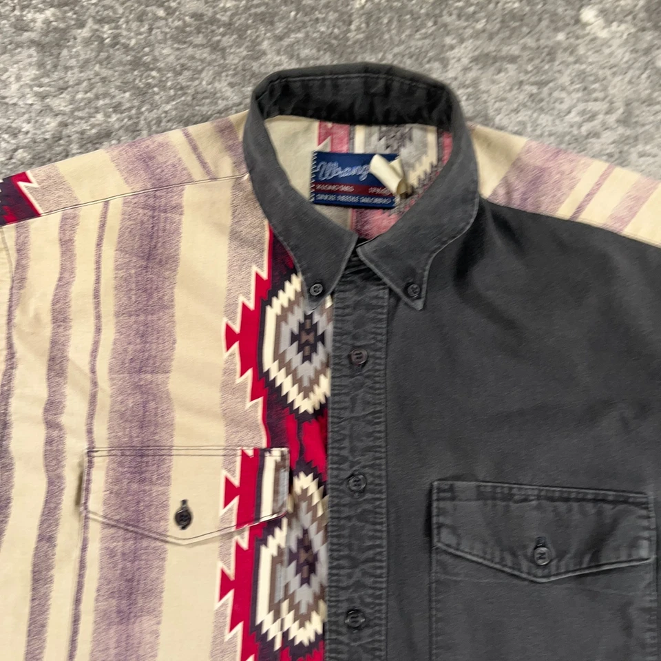 VTG Wrangler Shirt Mens XL Beige Red Aztec Print Button Down Short Sleeve 90s - Image 2 of 4