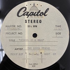 SUPER STOCKS School Is A Drag 1964 Two-Side 12" Metal Acetate SURF GARY USHER