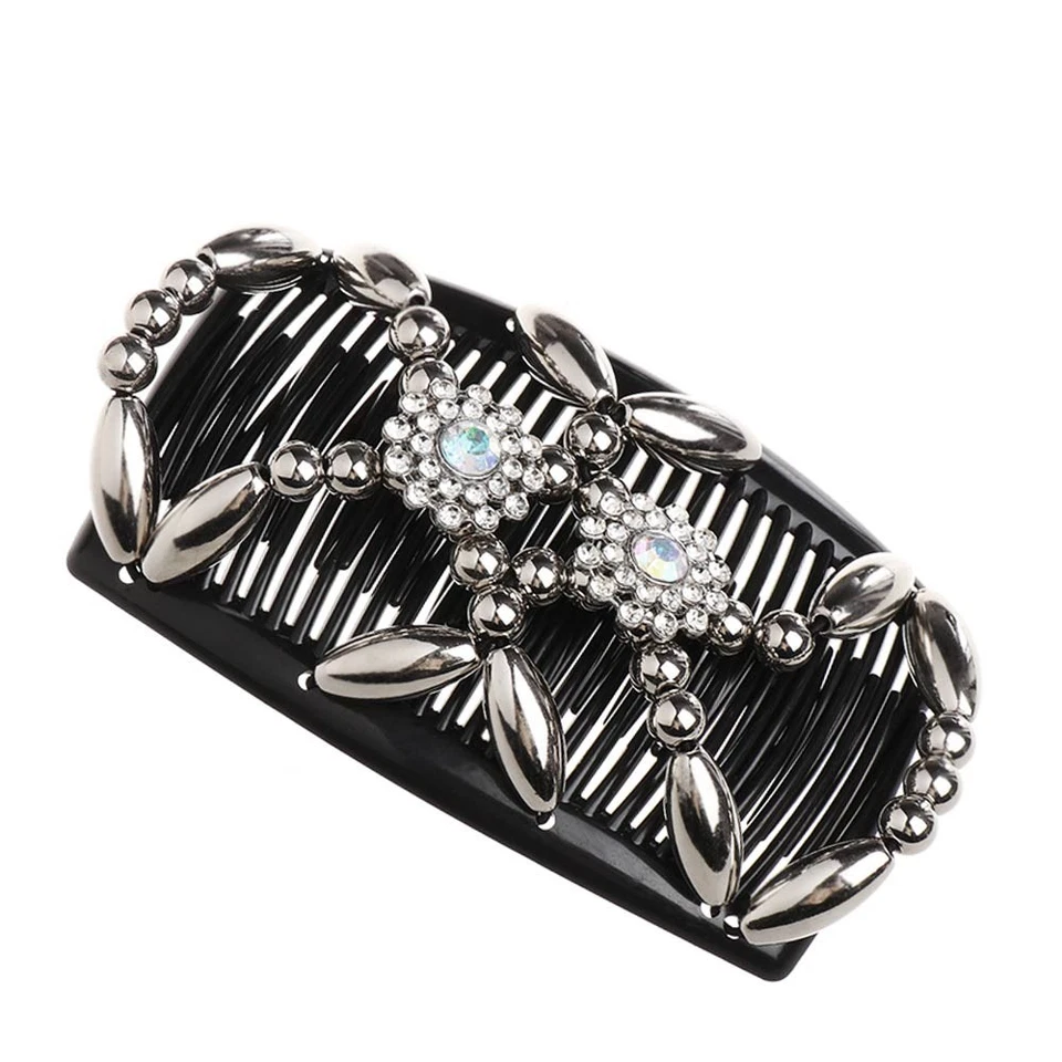 Crystal Stretch Beaded Hair Clip Magic Hair Comb Double Comb Elastic Hairpin - Image 4 of 4