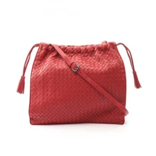 BOTTEGA VENETA Intrecciato drawstring Shoulder crossbody Bag leather Red Used