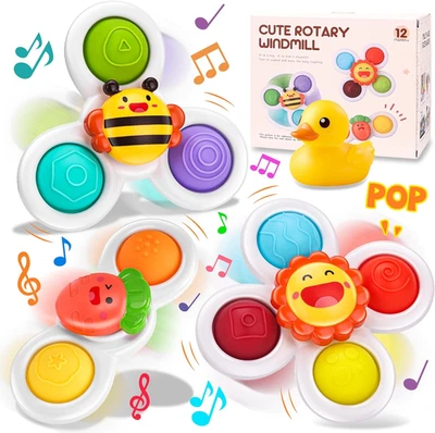 MEXGCOM Saugnapf Spielzeug Baby, 4 Stück Babyspielzeug Ab 3 Monate, Silikon-Flip-Board,