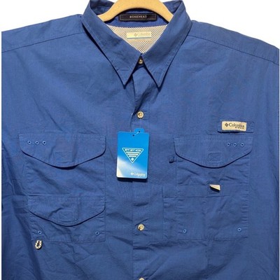 Columbia Bonehead PFG Fishing Shirt Mens XL Blue NEW Short Sleeve Vented Cotton