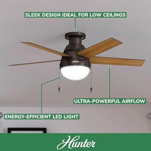 Hunter Anslee 46 Inch Low Profile Ceiling Fan with LED Light and Pull Chain C... - Picture 2 of 15