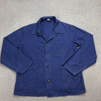 #ad #ad VTG French Jacket Adult Medium Blue Chore Herringbone Workwear Canvas Mens $73.77