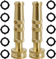 Solid Brass Hose Nozzle, 2 Pack 4" Heavy Duty Brass Garden Hose Nozzle with 10 R