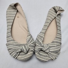 Time And Tru Ballet Flat Bow Striped Womens 10 Preppy Coastal Femme Twee Classic